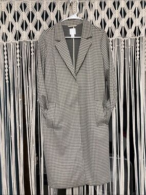 H&M Black and Cream Checked Longline Coatigan